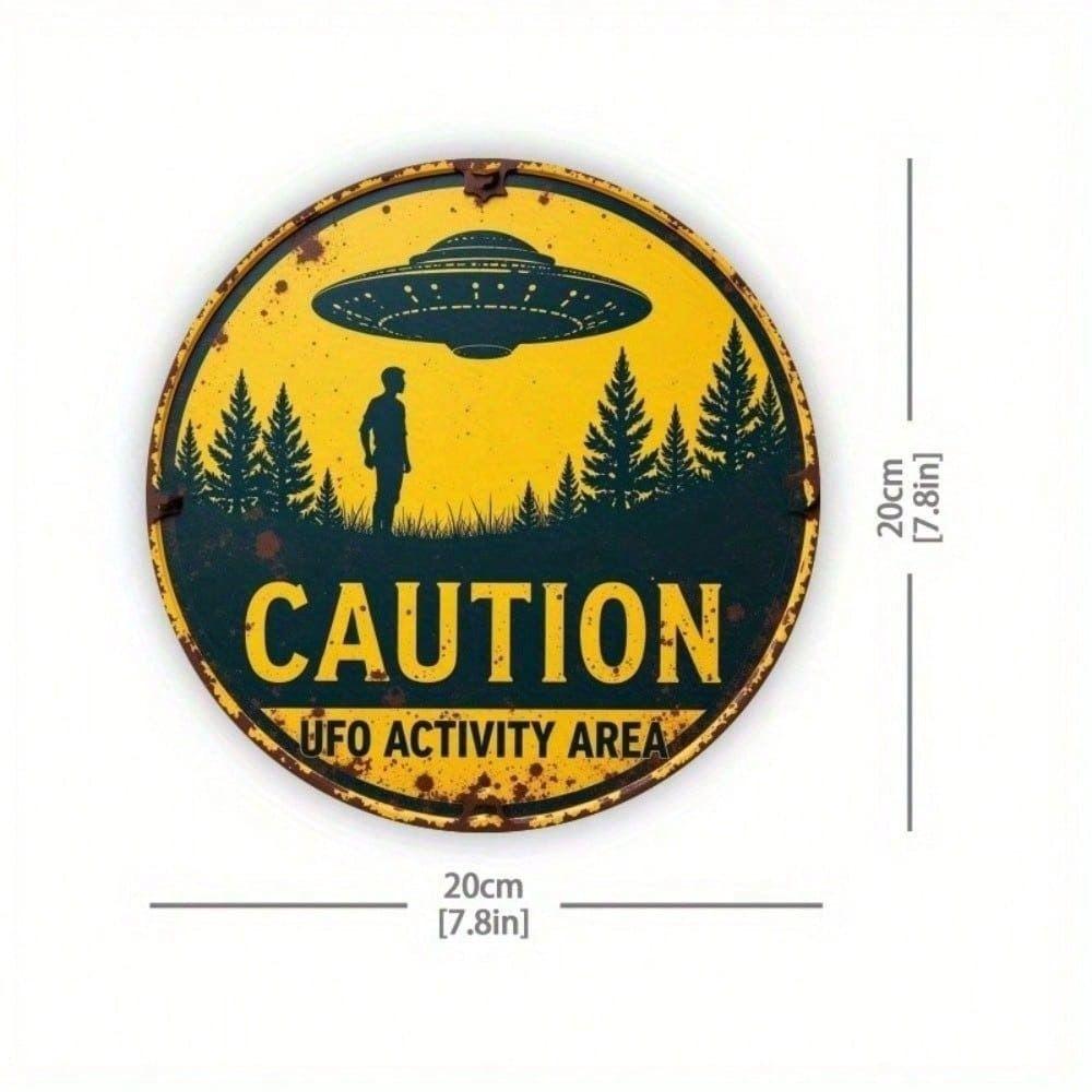 Vintage UFO Metal Wall Art Sign 24x24cm Retro Sci-Fi Decor