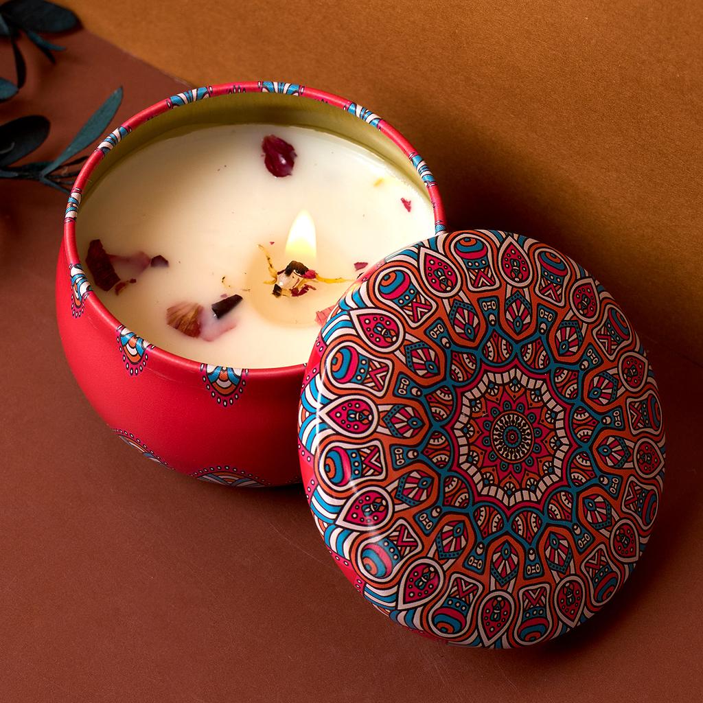 4PCS/Set Scented Candle Box Vintage Flower Rose Lavender Candle Jars Soy Wax Fragrance Candles Wedding Birthday Gift Home Decor