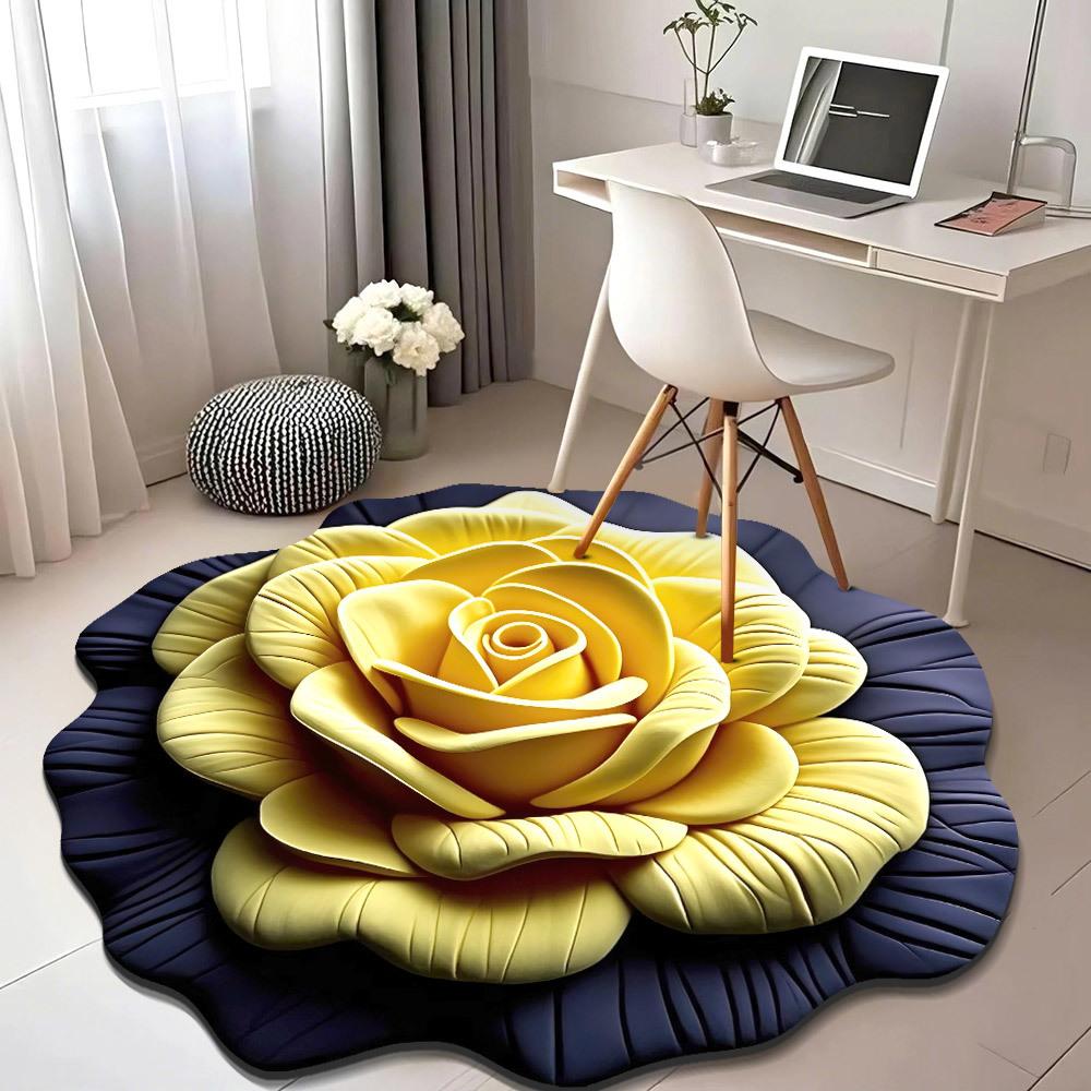 Home Living Room Home 3d Three-dimensional Floor Mat Flower Floor Mat Crystal Velvet Carpet Round Peony Petal Shaped Mat