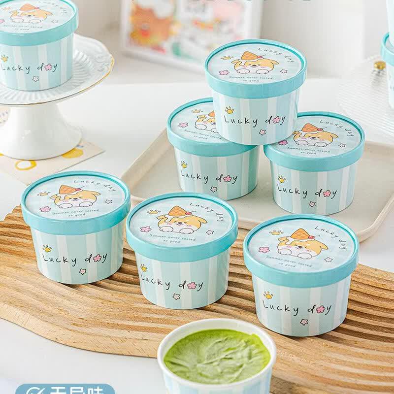 Meidi Puppy Design Disposable Ice Cream Cups with Lids & Spoons