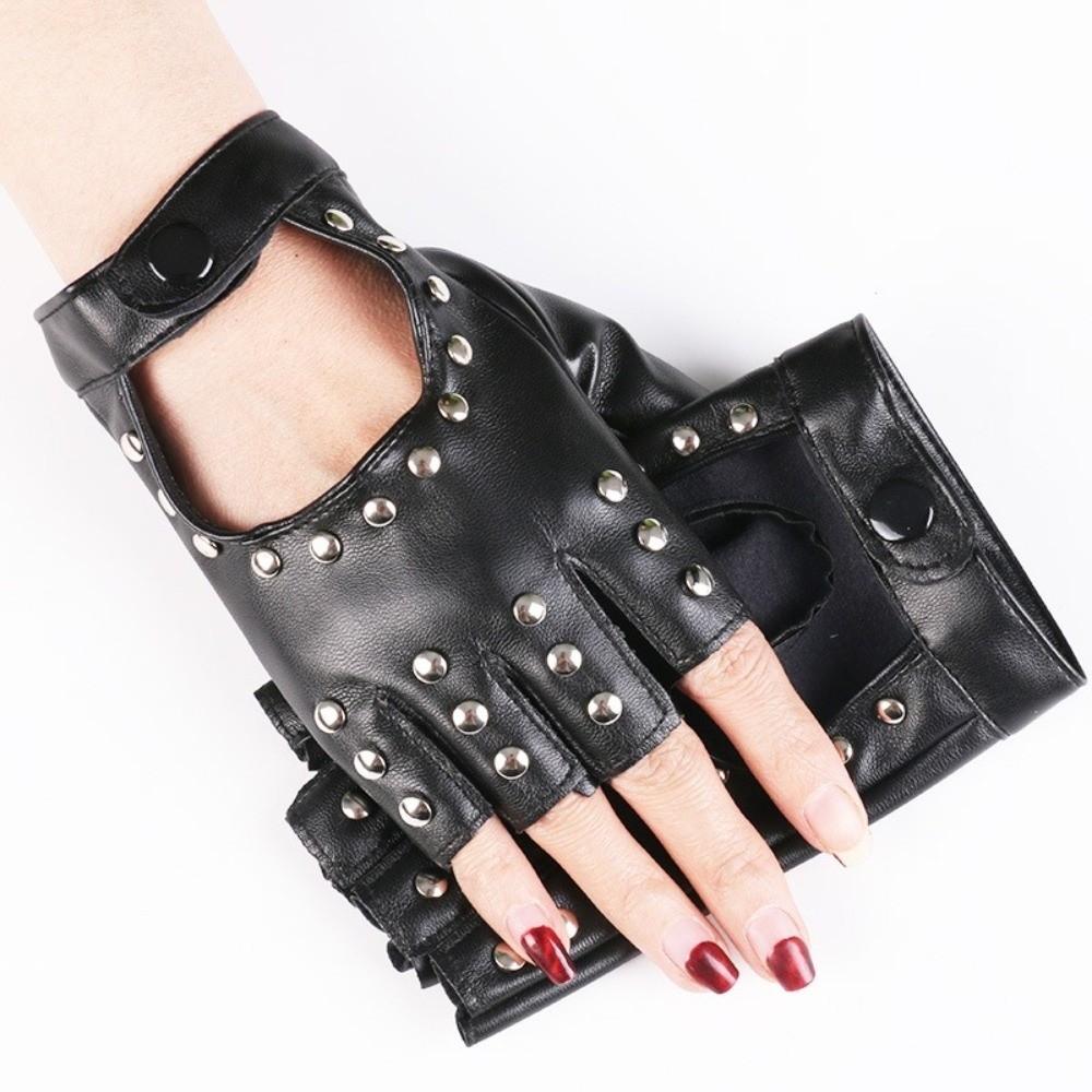 New PU Leather Half Finger Gloves Hip Hop Punk Fingerless Motorcycle Gloves Rivet Evening Prom Decor Women