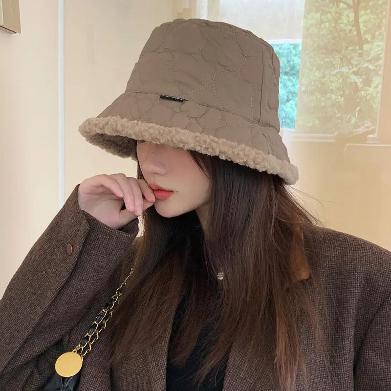WTEMPO Double-sided Lamb Wool Bucket Hats Women's Autumn Winter Solid Color Warm Plusbh Elvet Basin Hats