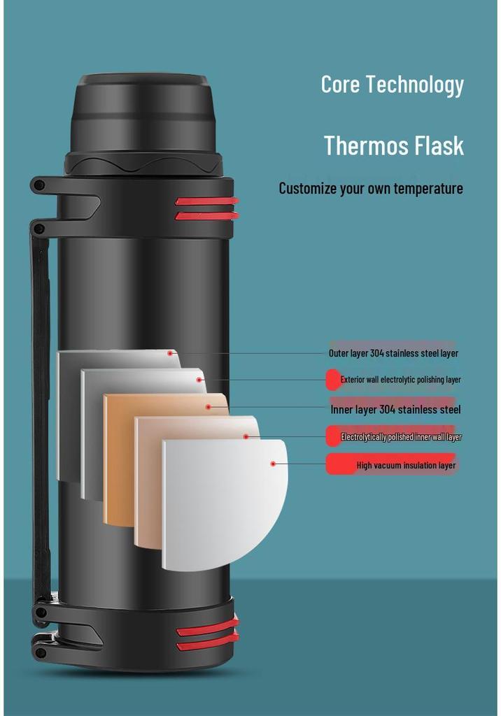 Large Capacity Stainless Steel Thermos for Men and Women - Portable Outdoor Water Bottle for Car and Home Use
