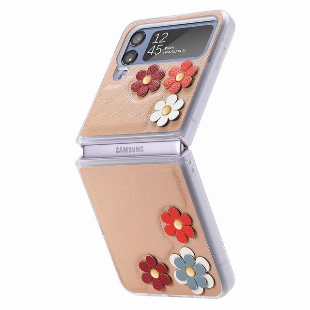 For Samsung Z Flip 4 Folding Leather Flower Case For Samsung Galaxy Z Flip 4 5g Flip4 Zflip4 Shockproof Slim Protective Cover