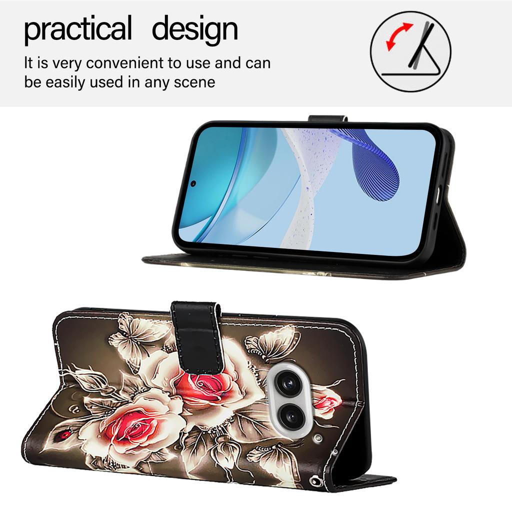 For Nothing Phone (2a) Plus/Phone (2a) Leather Case with Strap and Card Holder Pattern Printing Phone Stand Cover