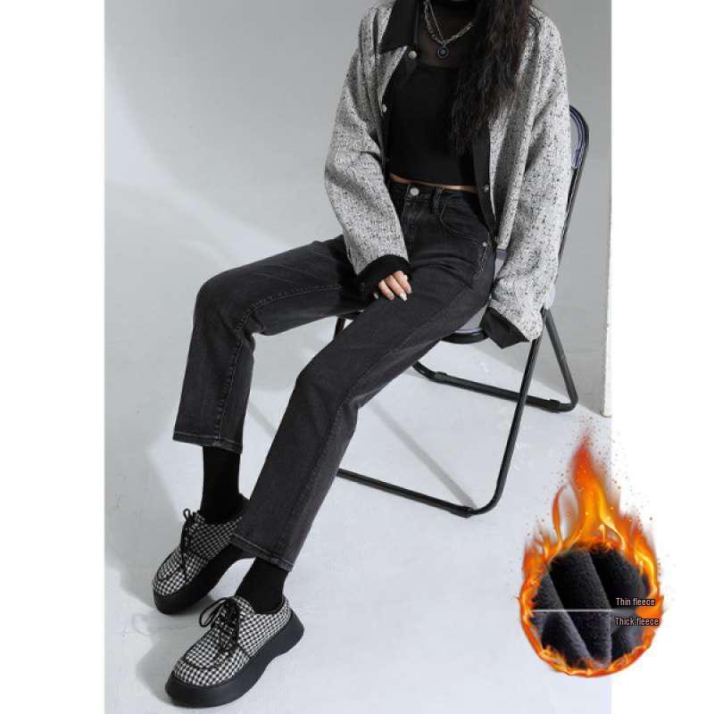 Women s High-Waisted Black-Gray Straight-Leg Slimming Jeans 30