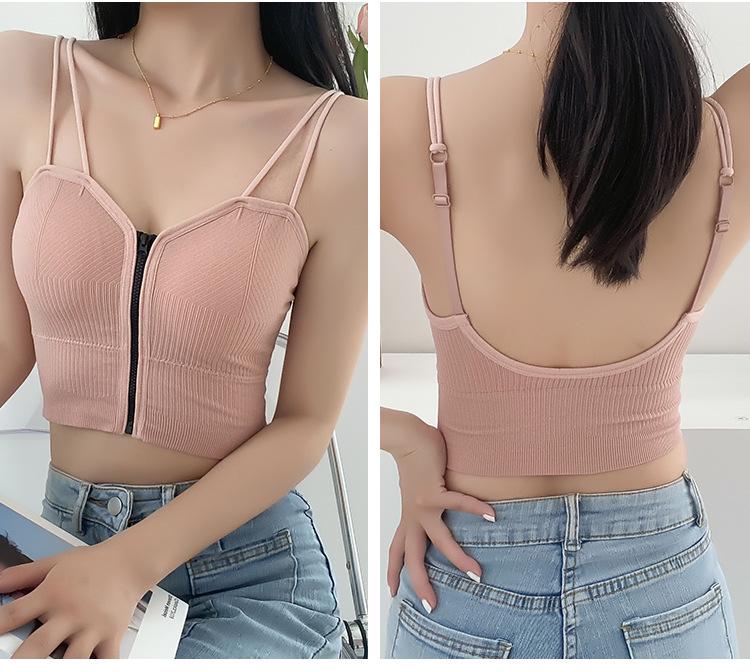 Trendy Zipper Back Tank Top with Chest Pads - Women's Bandeau Bra