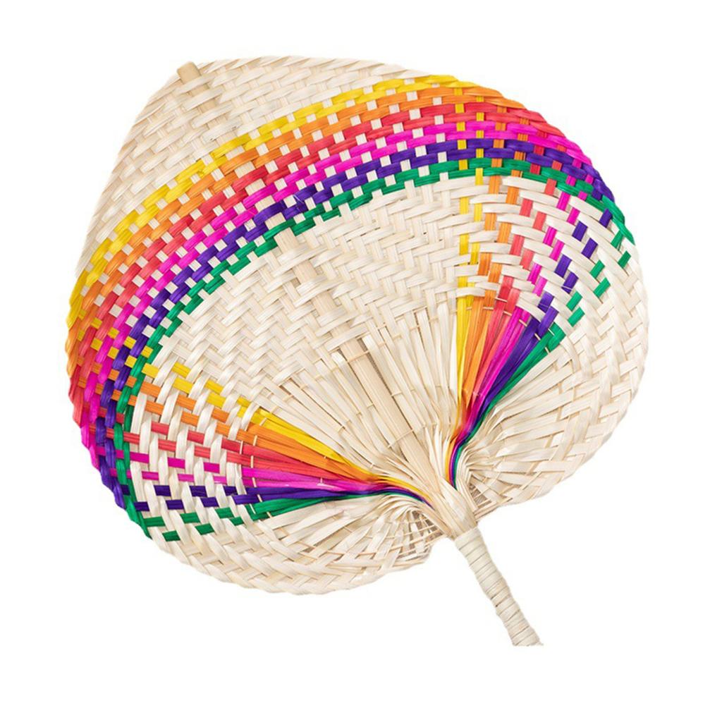Handmade Weaving Fan Natural Bamboo Raffia Hand Fan Chinese Style Woven Palm Leaf Handheld Fan Summer Cooling Fan Wedding Party Decoration