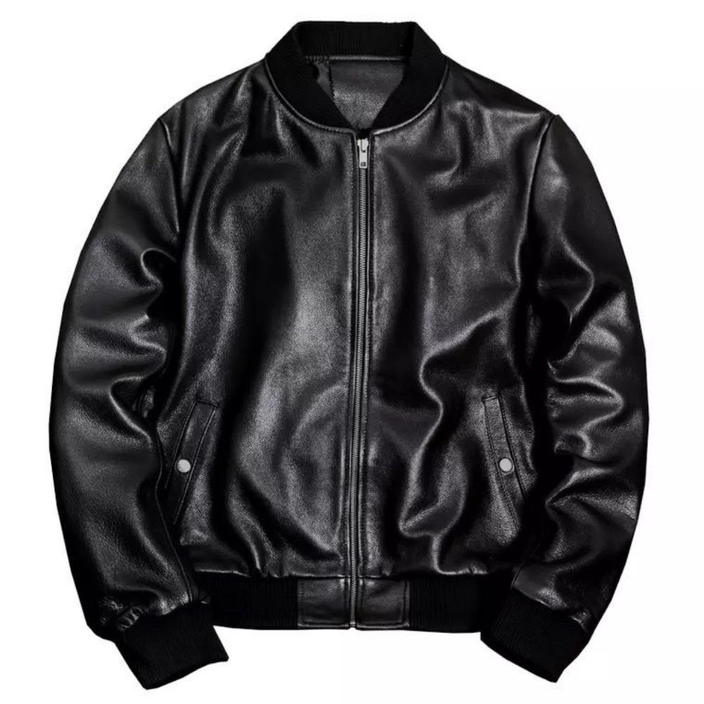 Leather Jacket Men's Baseball Collar Fashion Locomotive Jacket Sheepskin Slim Short Men's Jacket