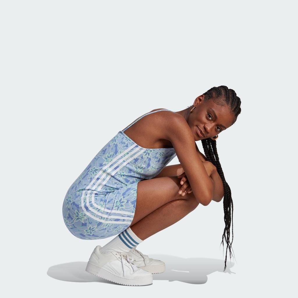 Adidas Originals Tight Dress Logo Print Backless Sleeveless Dress Women Dresses Light-Blue IU0648