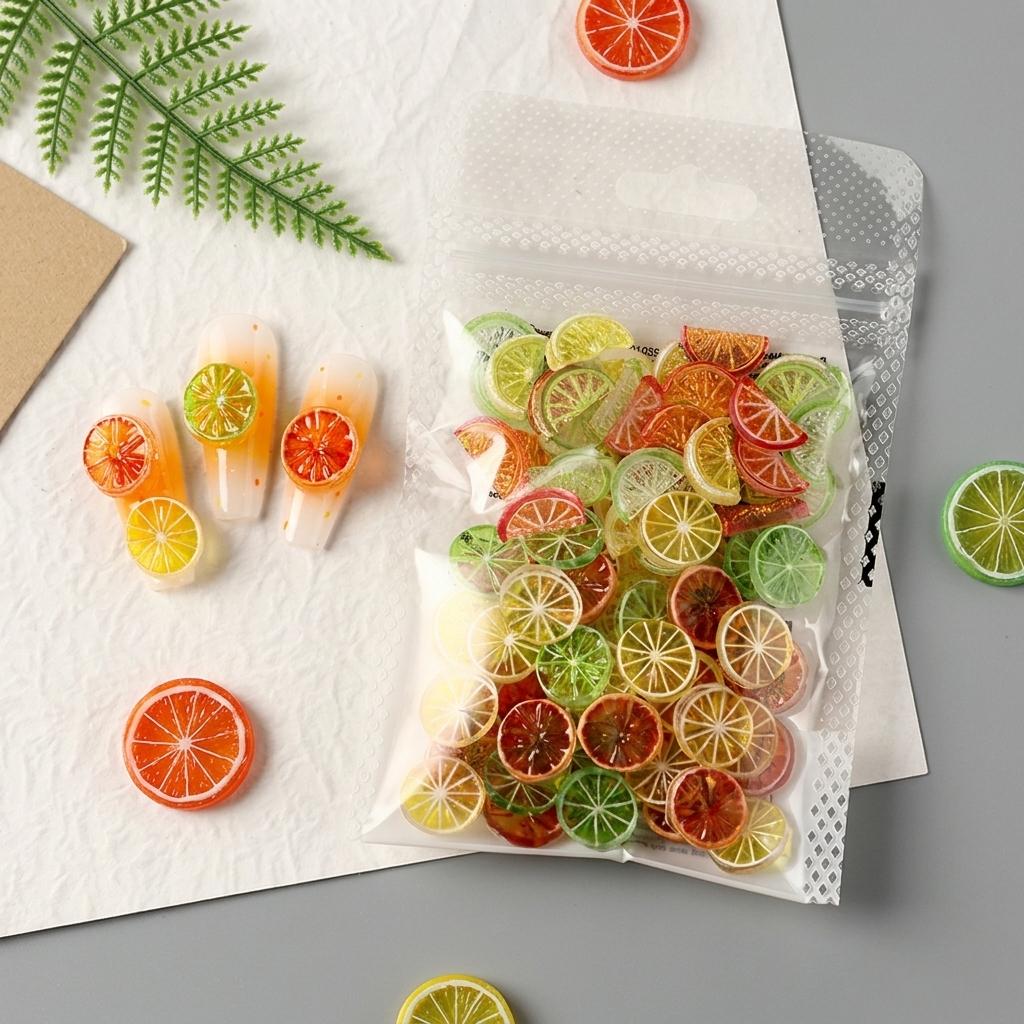 Summer Style Lemon Slice-Resin Nail Art Decorations Transparent Mixed Designs For DIY Manicure