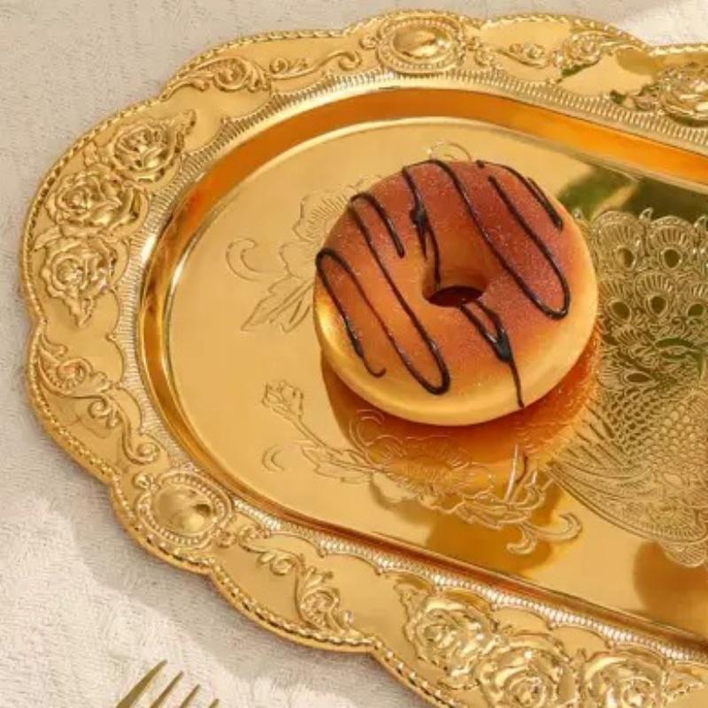 European Vintage Fruit Plate, Alloy Household Rectangular Plate, Golden Dessert Hotel Tray, High-End Home Tabletop Decoration