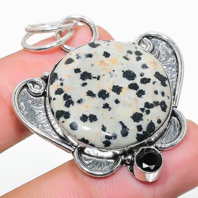 Natural Dalmation Jasper, Spinel Gemstone 925 Sterling Silver Pendant 1.97" B2J27