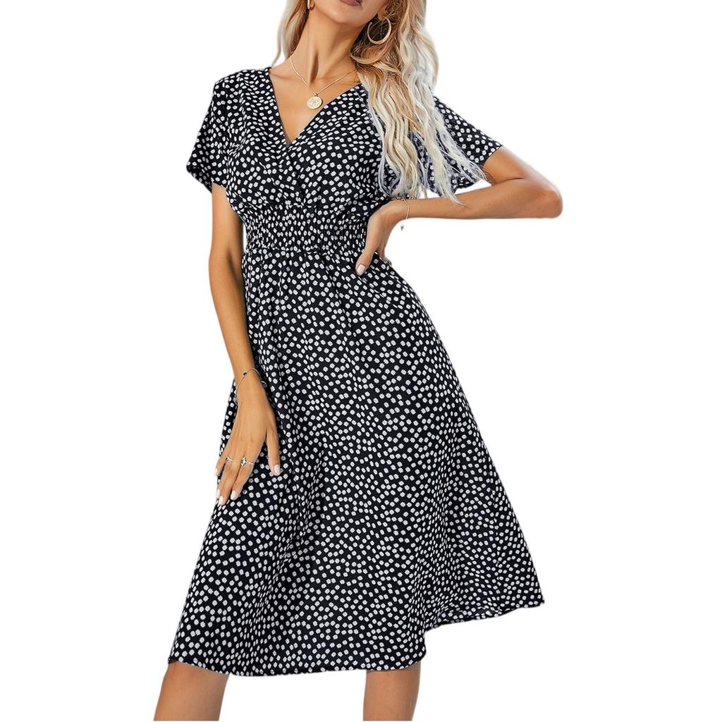 Women's Dresses Casual Small Floral Printed V-Neck Short Sleeve Dresses