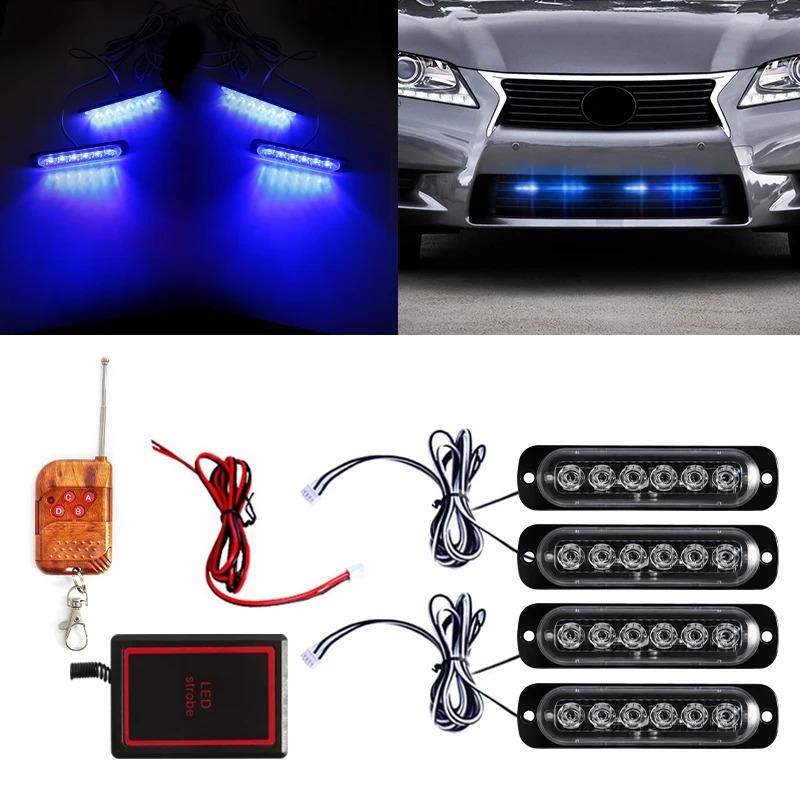 4PCS Grill Car LED Light Strobe Red Blue Emergency Remote Wireless Control Flash Signal Fireman Beacon Warning Lamp Yellow White
