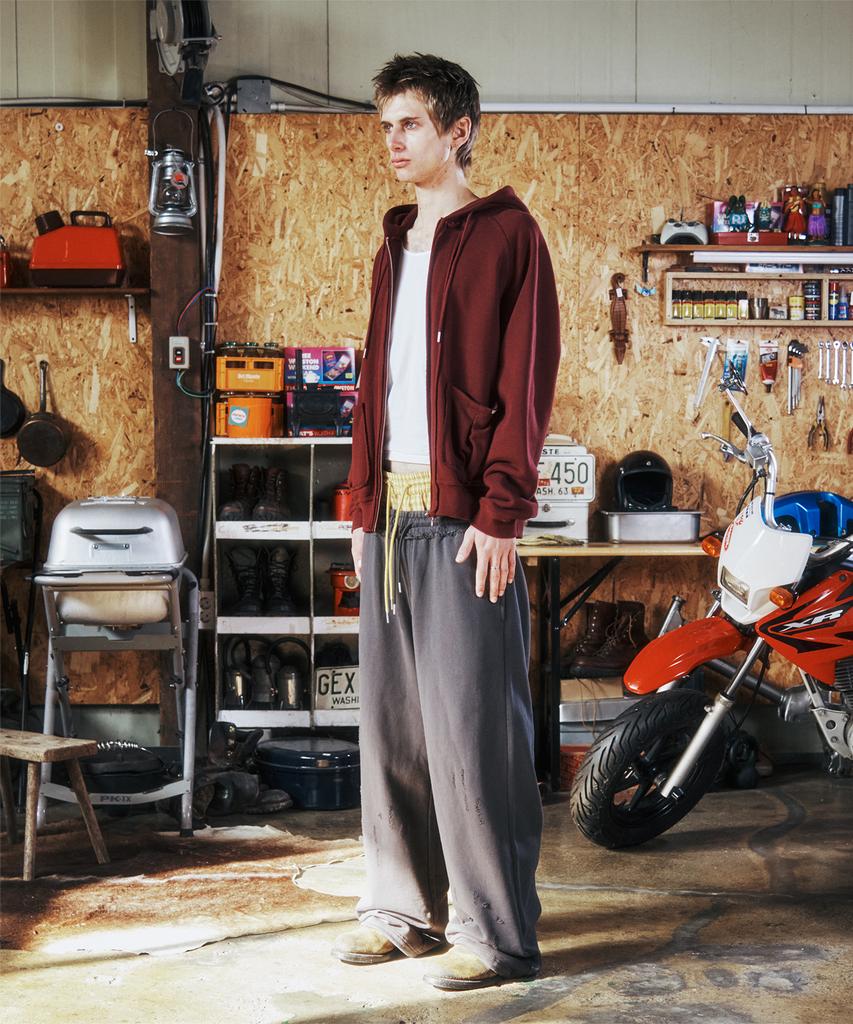 Thevinylhouse Stitch Hoodie Zip-Up Burgundy