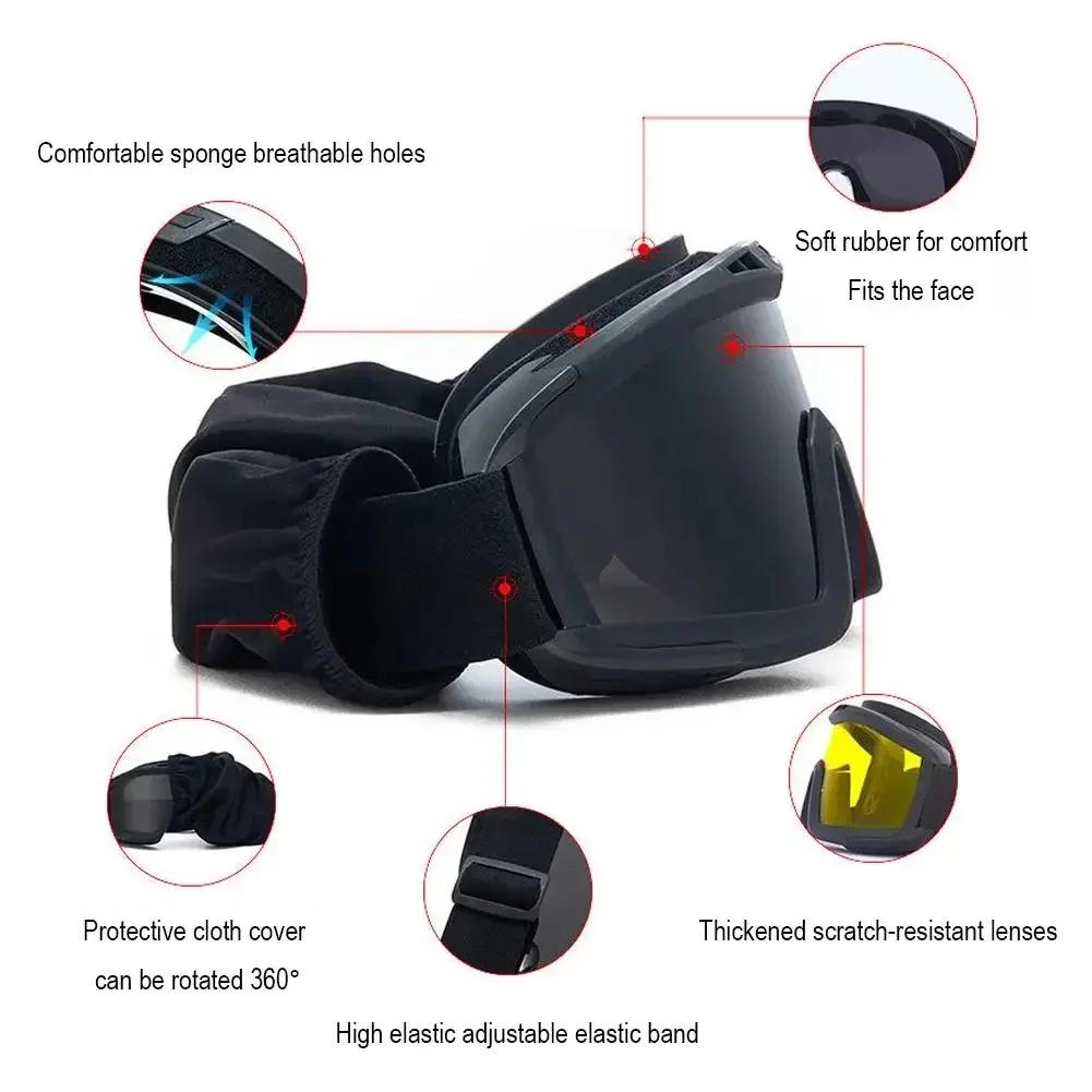 Tactical Safety Goggles 3 Lens Wind Shield Anti-Dust Shooting Motocross Motorcycle Mountaineering Eyeglasses Safe CS Game Eyeglasses