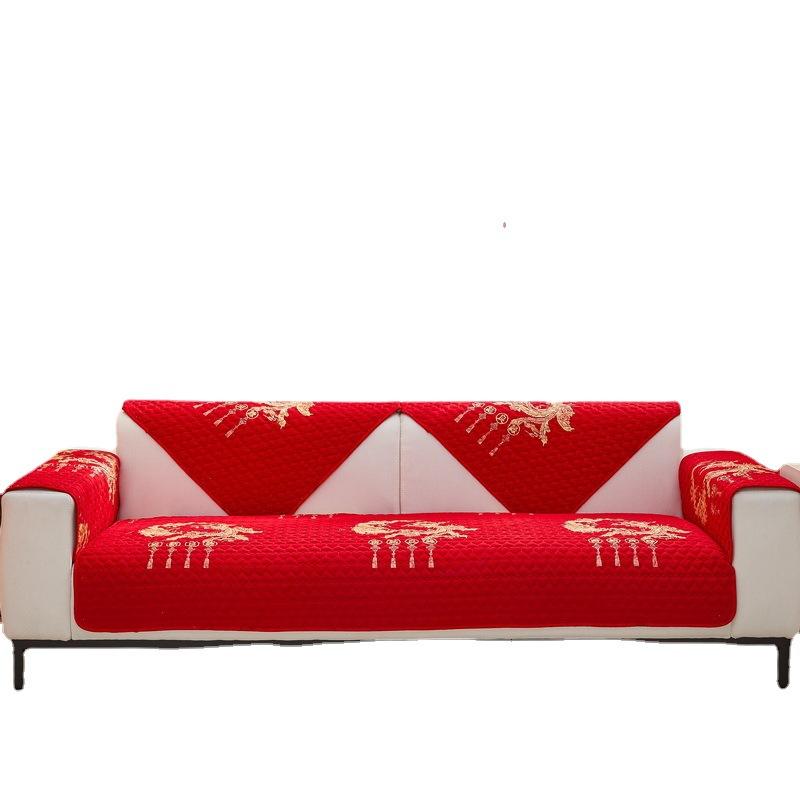 Festive Big Red Sofa Seat Cushion Universal In All Seasons Wedding Room Decoration Arrangement Cover Cloth Towel Wedding Non-Slip Cover