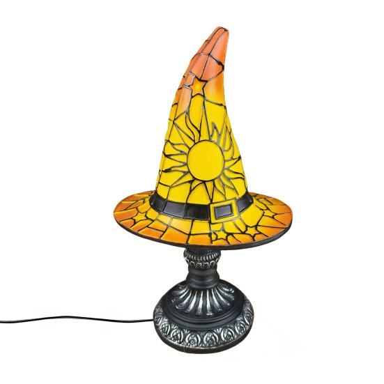 Jijijing Stained Glass Witch Hat Lamp, Table Lamp with Inline Switch, USB Powered Style Halloween for Bedroom Bookshelf Desk, Witches Gothic