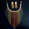 Vintage Rhinestone Crystal Necklace Shiny Ear Studs Luxury Rainbow Tassel Jewelry Set  Girls