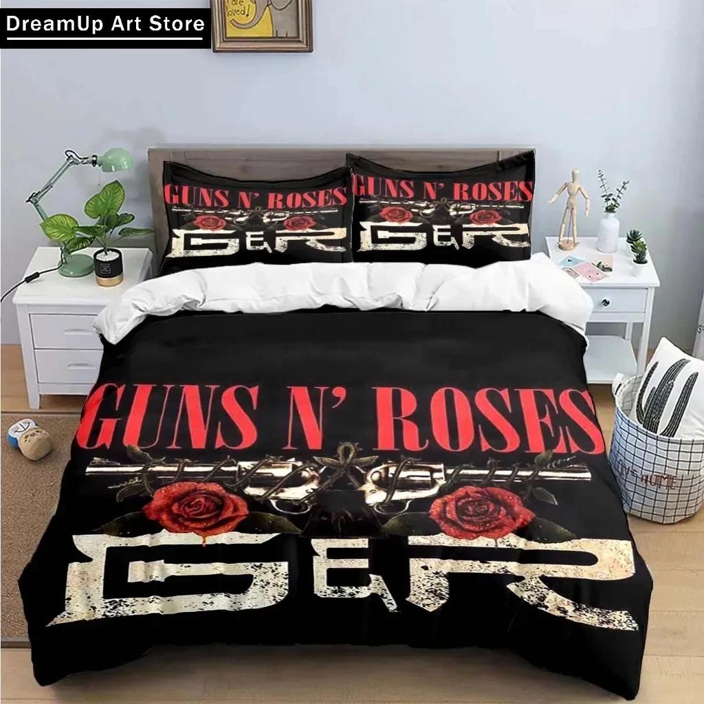 3D Print Guns N Roses GNR Band Retro Bedding Set Cute Quilt Cover Bed Cover With Pillowcase Twin Single Queen King Size Boys