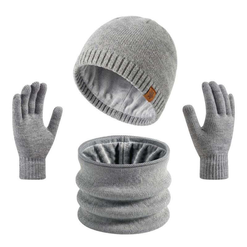 Warm Knit Hat Scarf Gloves Set Women Men Winter Outdoor Cycling Thermal Headwear Three Piece Accessory