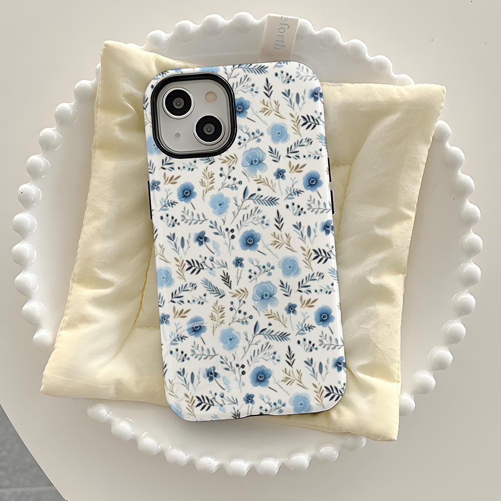 Isn't gentle wind blue fresh floral apple 17 pro mobile phone case iPhone15 advanced magnetic film case