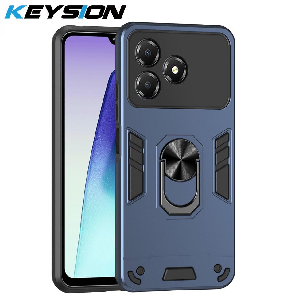 KEYSION Shockproof Armor Case for ZTE Blade A36 4G 5G Soft Silicone+PC Metal Ring Stand Phone Back Cover for ZTE Blade A36 5G