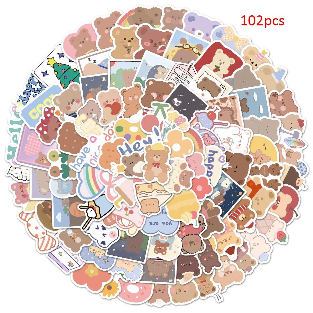 102pcs Small Fresh Style Cute Bear Stickers For Diary Fridge Suitcase Decoration