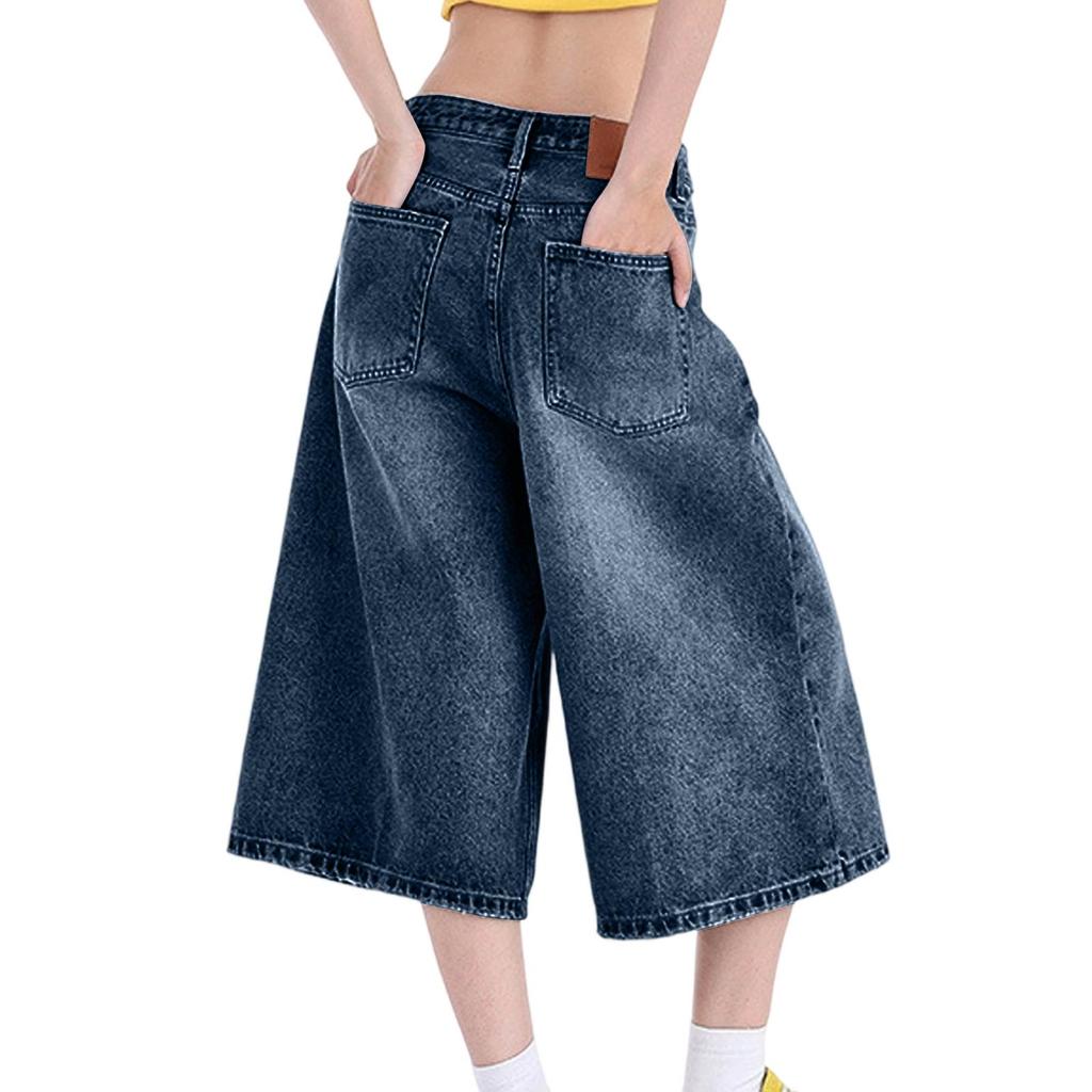 Damsorta Jeans med Hög Midja Rakt Ben Lös Passform Sommar