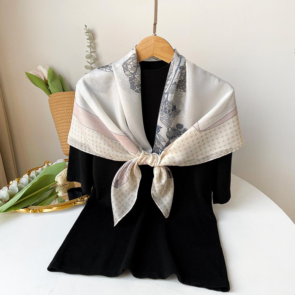 

New Spring Retro Silk Scarf with Versatile Temperament and French Scarf with Fashionable Imitation Silk High-end Scarf 90*90cm