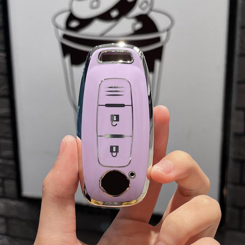 

Чехол для дистанционного ключа из ТПУ с 3 и 4 кнопками для Nissan X-trail T33 Qashqai 2022 J12 Ariya Altima Teana 2022 2023 2023 Juke, автомобильные аксессуары 3A Button Key Case фиолетовый
