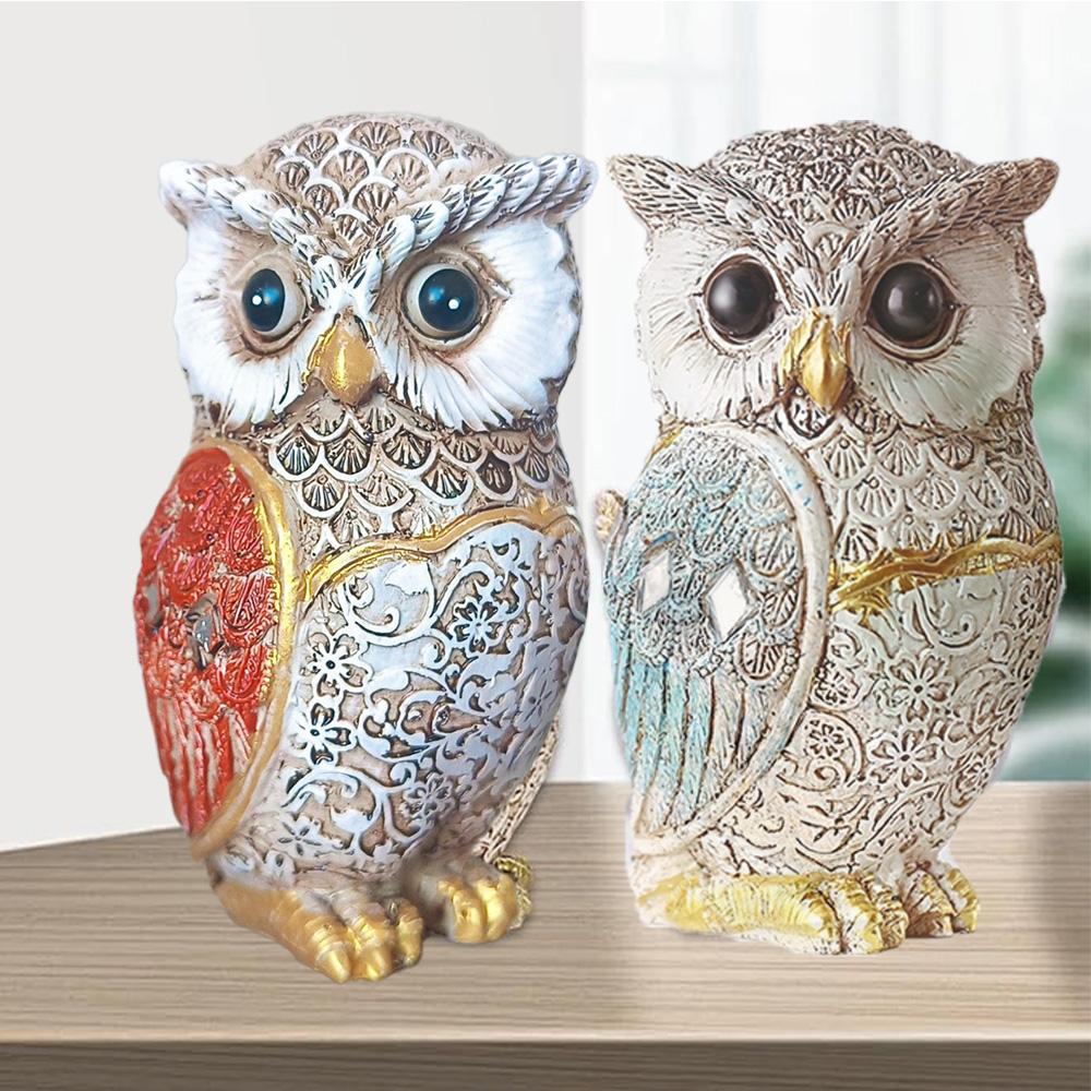 1/2PCS Owl Statue Resin Owl Ornaments Animal Sculpture Resin Bird Statue Holiday Desktop Ornaments for Living Room Home Office B