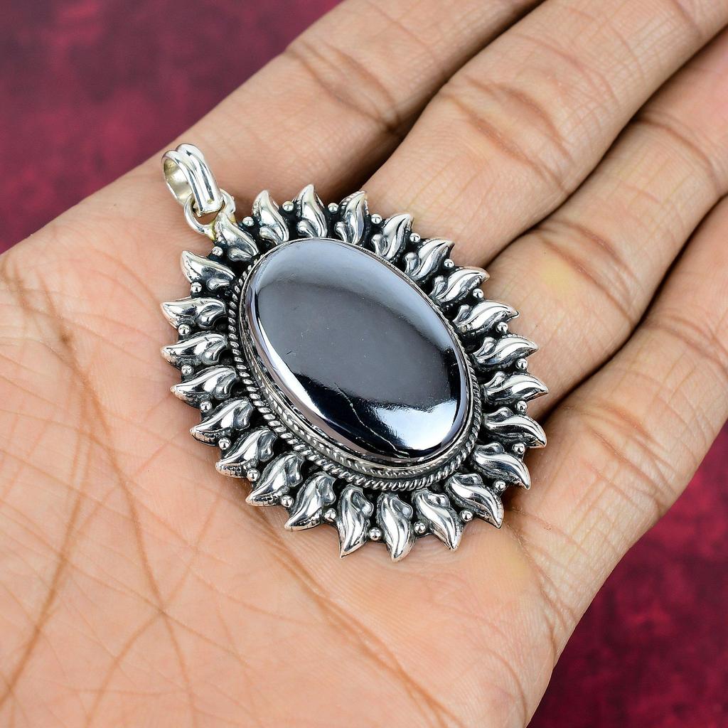 Μενταγιόν Shungite, κοσμήματα πολύτιμων λίθων από μασίφ ασήμι 925, χειροποίητο μενταγιόν, για την Ημέρα των Ευχαριστιών