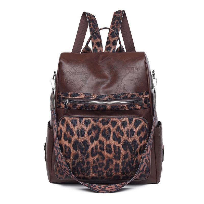 Sac à dos rétro pour femme, grande capacité, imprimé léopard bicolore