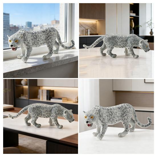 4Pcs/Set Simulation Leopard Family Model PVC Snow Leopard Figurine Realistic Miniature Wildlife Animal