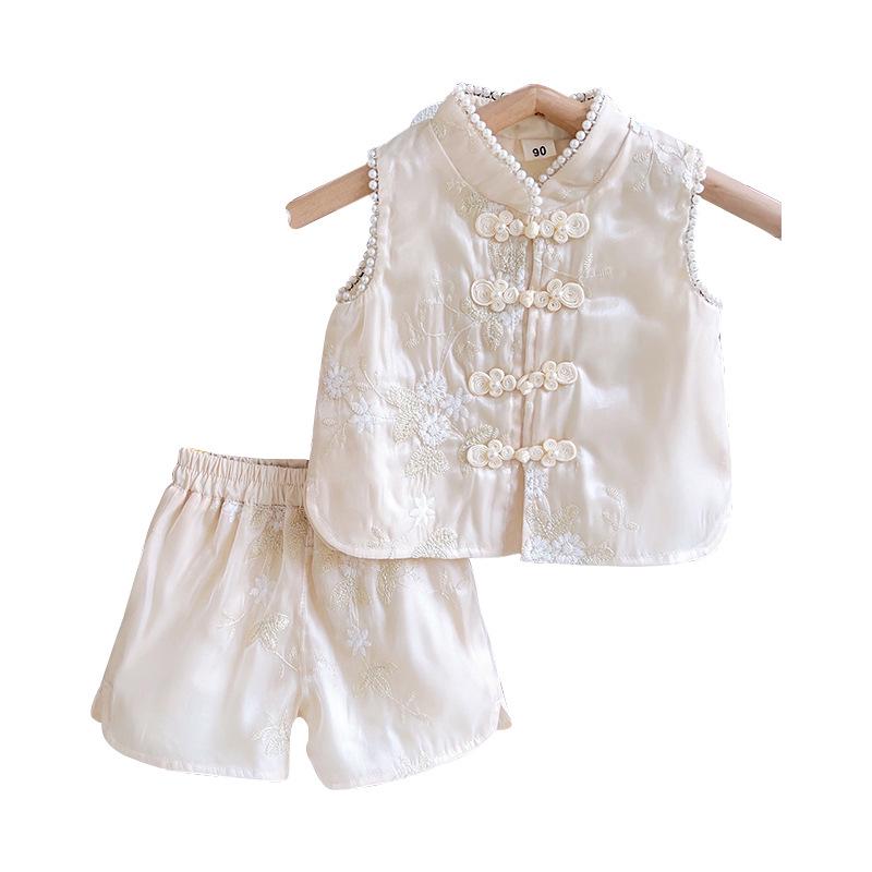 Summer Baby Girl Cheongsam Vest Set – Stylish Two-Piece Outfit