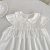 Girls' Korean Style White Flutter Sleeve Cotton Dress - Summer New Arrival Princess Dress