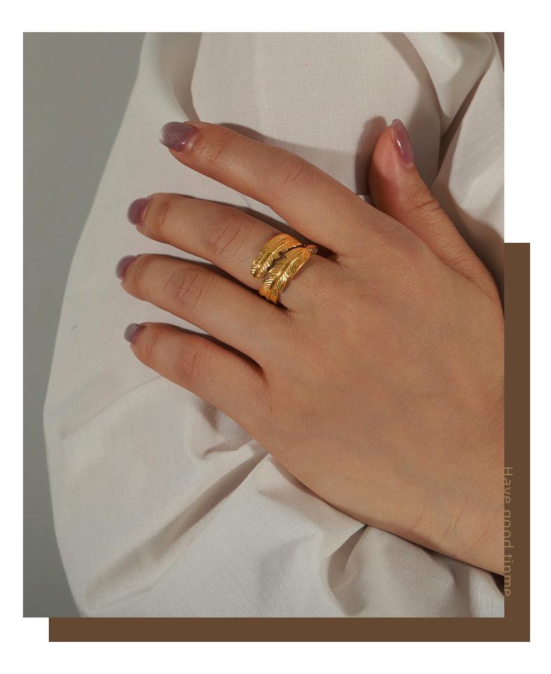 18K Gold Titanium Steel Feather Open Cuff Bracelet - Stylish Wide Design for Couples