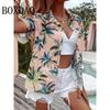 Summer Blouses Vintage Floral Print Short Sleeve Shirts For Women Casual Beach Hawaiian Vacation Lapel Shirt For Women Clothing