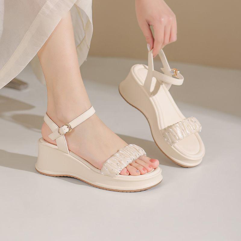 

Wedding dress summer women s sandals women s wedge heel shoes muffin bottom thick sole non-slip small fragrance new height increase versatile Rome 40