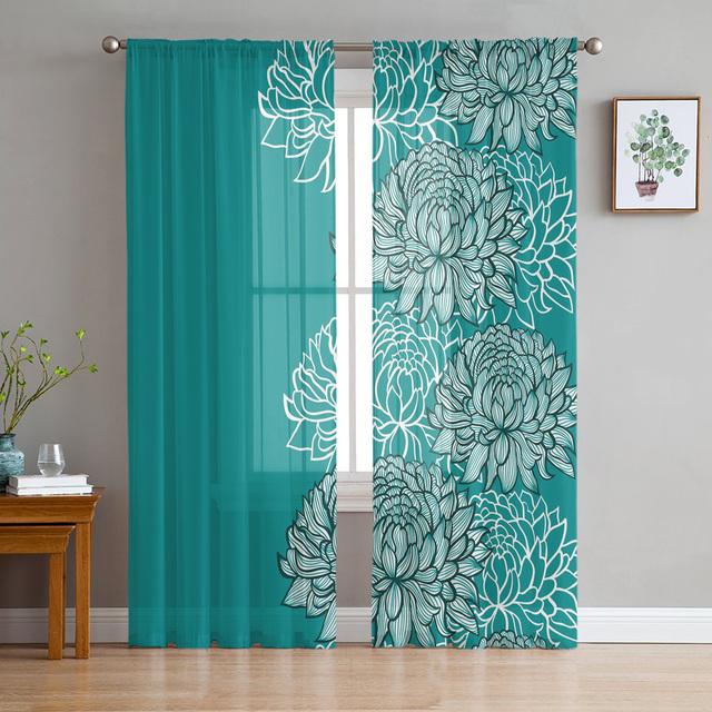 Perdele din tul floral retro cu textura de crizantema gri Perdele pentru usa de bucatarie din sifon perdele din voal transparent pentru sufragerie dormitor