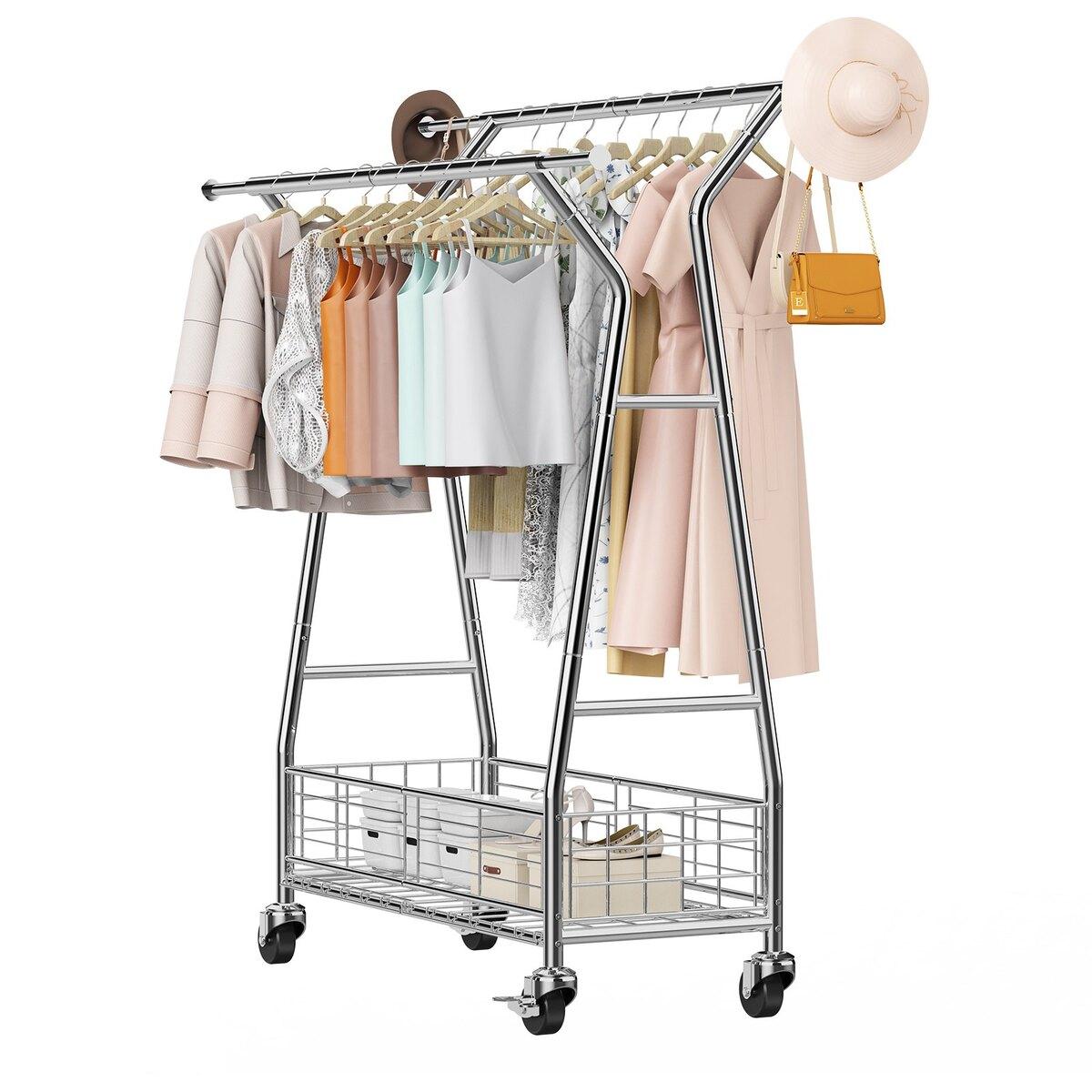 Clothes Rack, Rolling Clothing Garment Rack