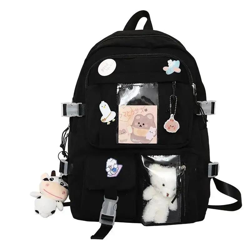 Pretty School Backpack with Pockets for Girls and Women Portable Bag of Harajuku Style