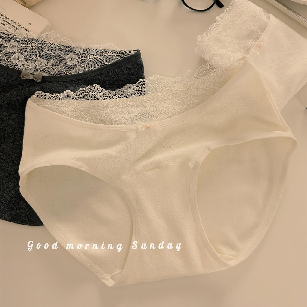 Female Spring and Autumn Sweet Lace Edge Pure Color Pure Cotton 10A Bacteriostatic Briefs
