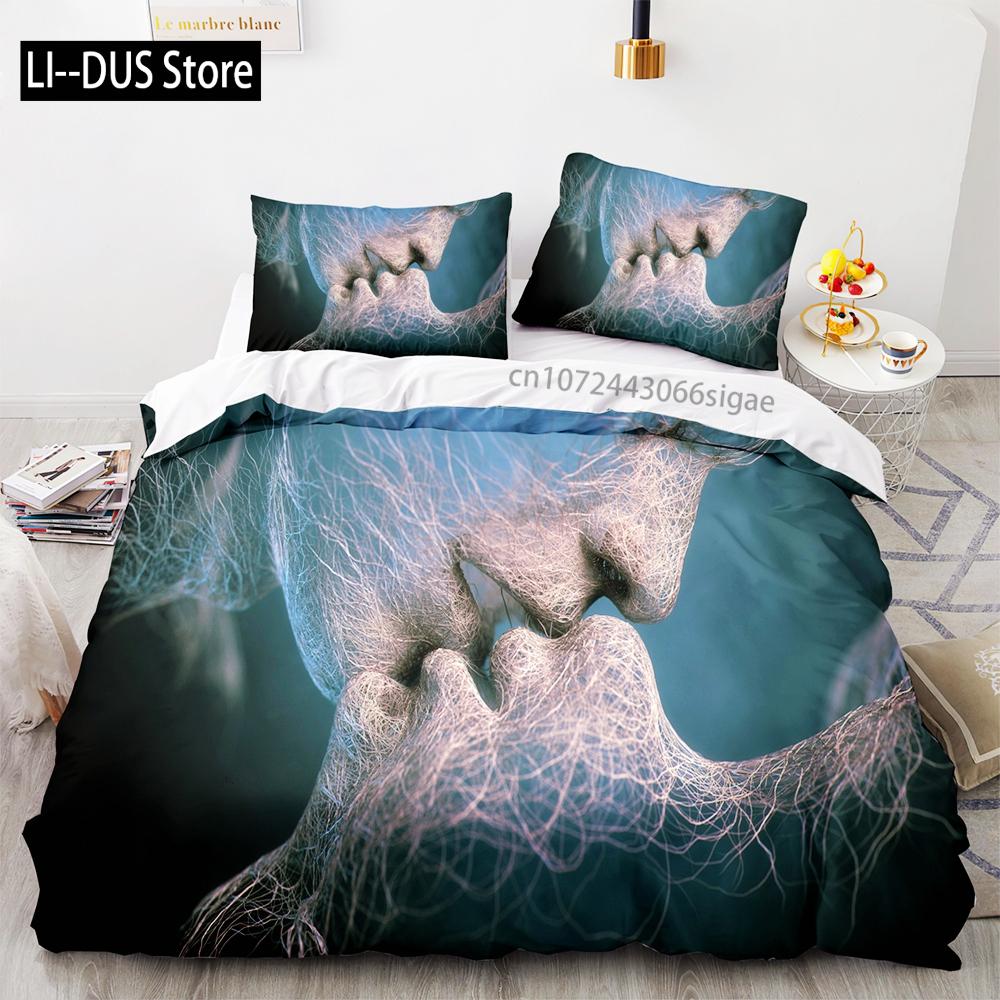 Αγάπη Σετ Κλινοσκεπασμάτων Μονό Δίκλινο Πλήρες Queen King Size Σετ Κρεβατιού Γάμου Aldult Παιδικό Υπνοδωμάτιο Σετ Παπλωματοθήκης 3D Ζευγάρι Anime 035