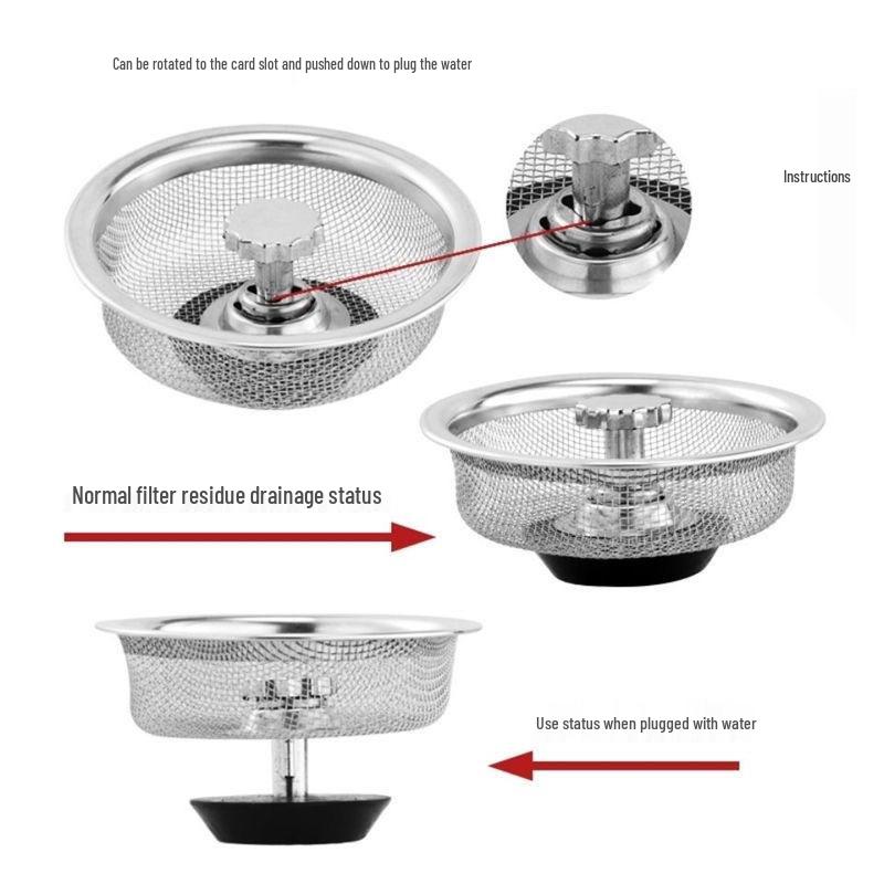 Universal Stainless Steel Anti-Clog Sink Drain Filter and Cover for Kitchen and Dishwashing - Large Size