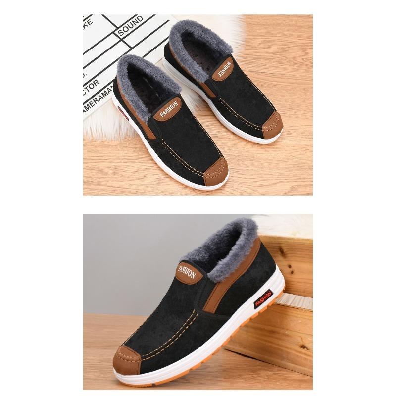 Men Old Beijing Cloth Shoes, High-top Thick Fleece Lined Casual Cotton-padded Shoes, Warm Comfortable Versatile Winter Shoes for Middle-aged & Elderly