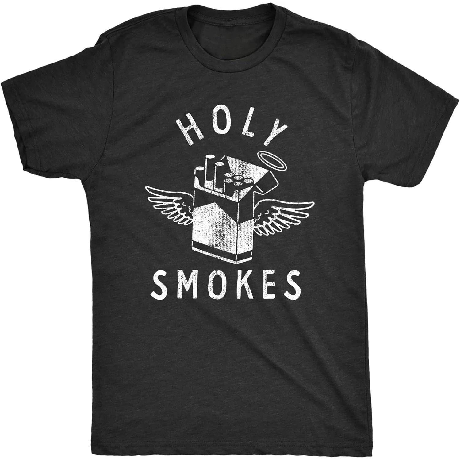 

Men s cotton T-shirt,Funny Sarcastic Cigarettes Joke Angel Tee for Guys Mens Holy Smokes T Shirt S разноцветный