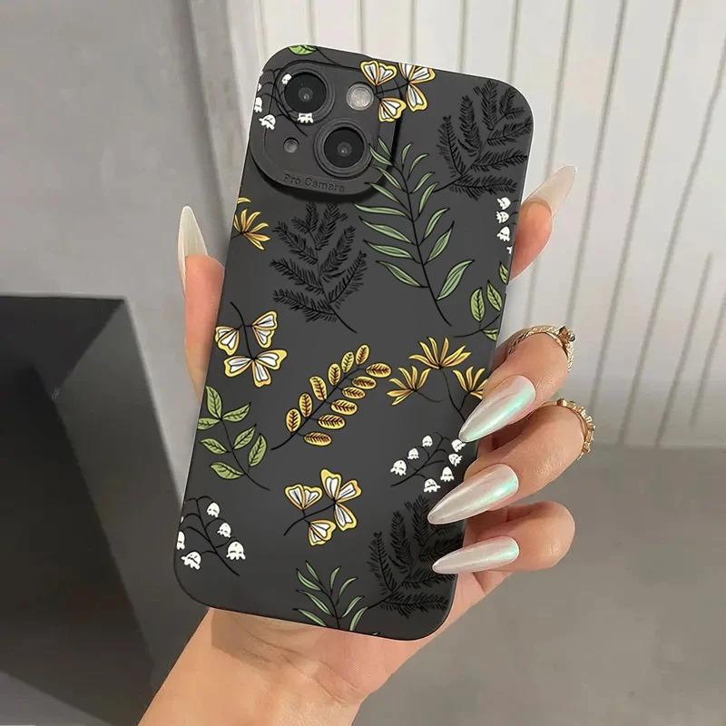 Abstract Plants Phone Case For iPhone 16 11 12 13 14 15 Pro Max X XS XR 7 8 Plus  16E Shockproof Silicone Soft Cover_